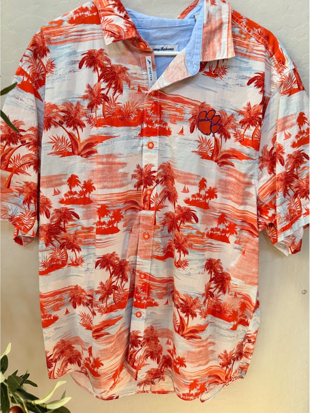 Mens TOMMY BAHAMA Clemson Tigers Sport Tropical Horizons Short Sleeve Shirt XXL
